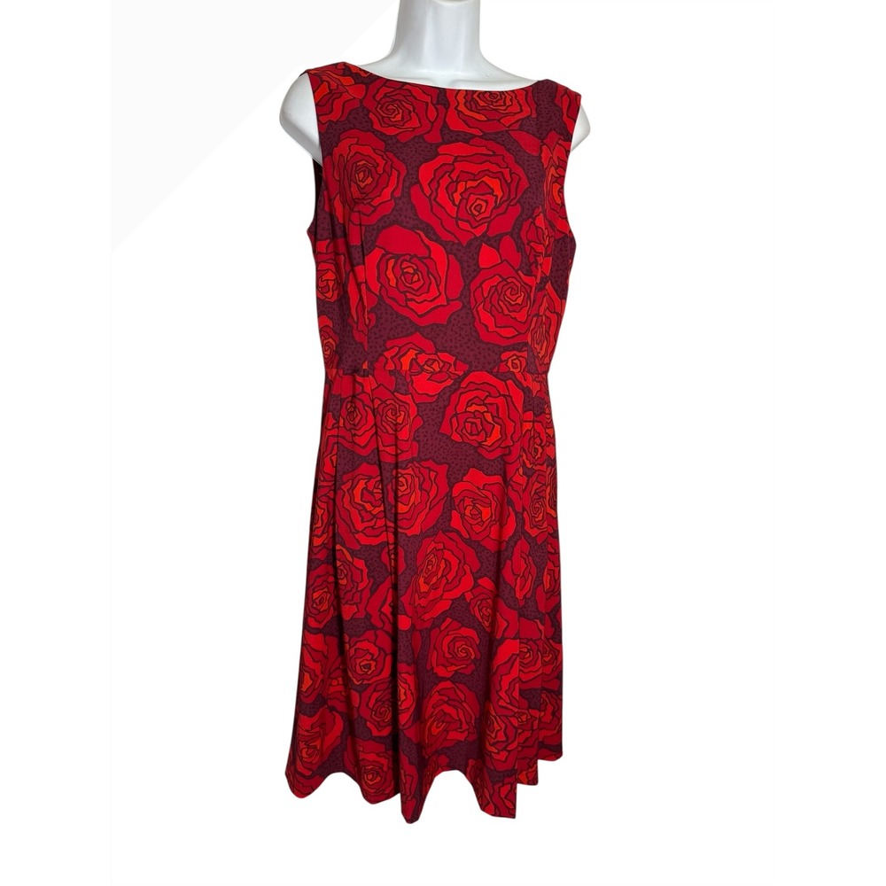 Anne Klein Dress Size 8 Red Rose Print Sleeveless Career Party Cocktail ❤️❤️‎